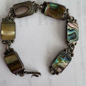 Elegant Sterling Silver and Multicolor Abalone Bracelet Vintage ca 1980